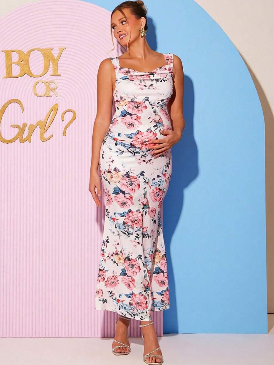 SHEIN CIĄŻOWA MAXI SUKIENKA KWIATY S09__S