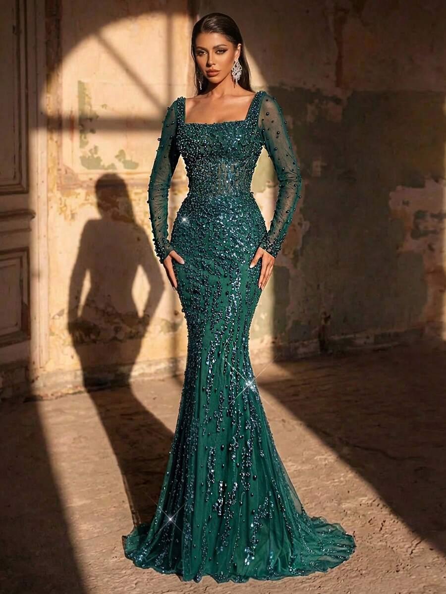 AUREIA ZIELONA MAXI SUKIENKA ZDOBIENIE S06__XS