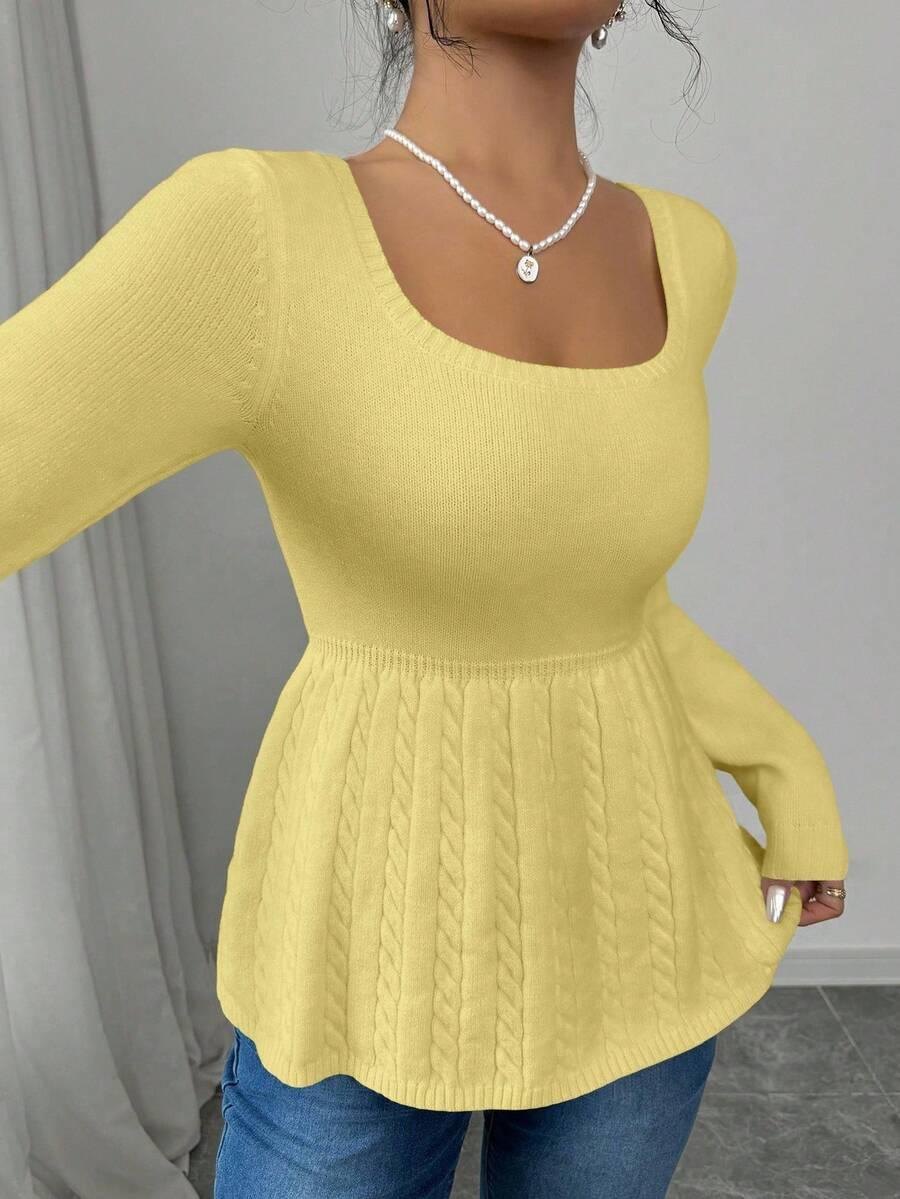 SHEIN ŻÓŁTY SWETER FALBANA S06__L
