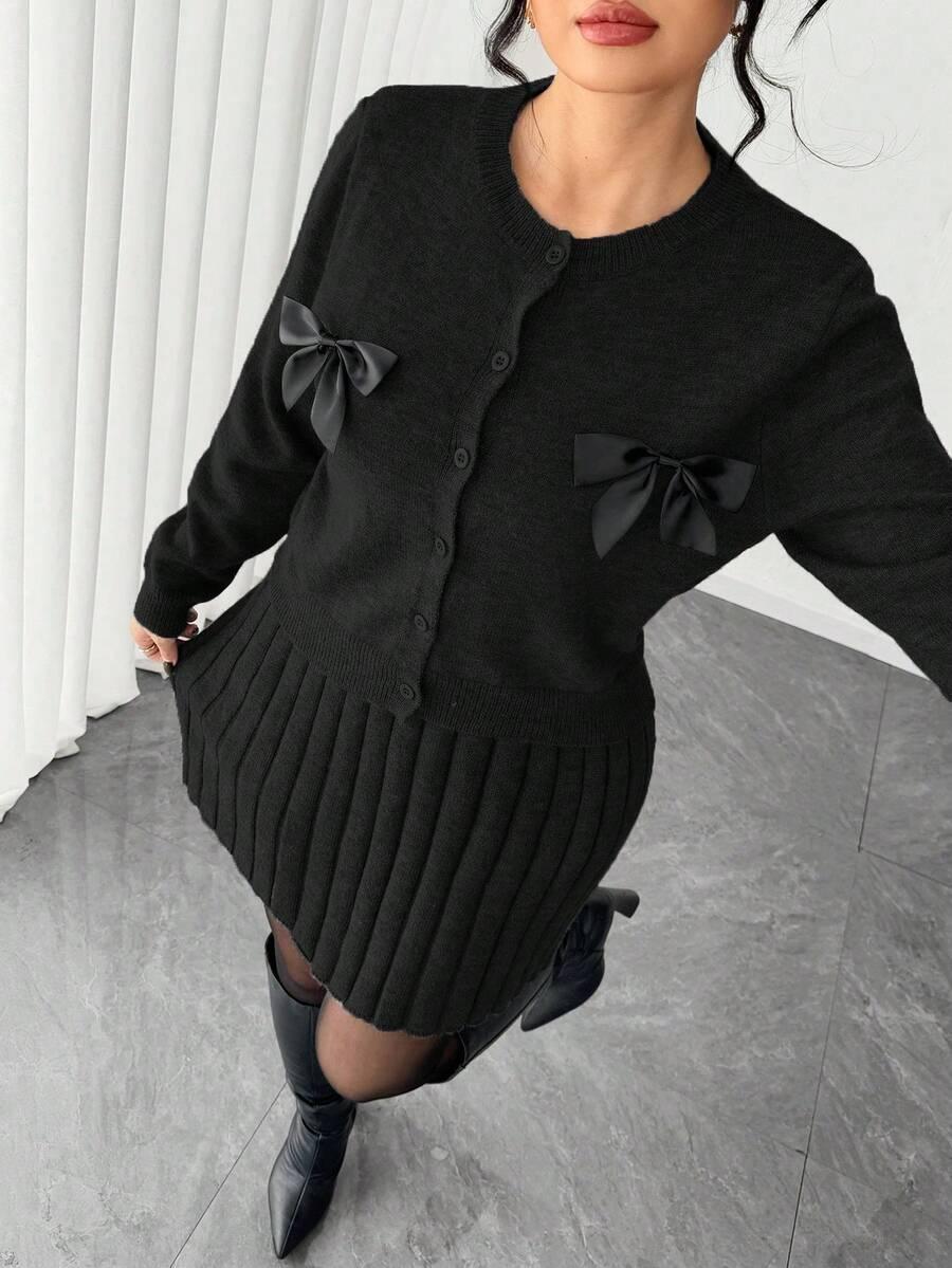ELENZGA CZARNY KOMPLET SWETER ROZPINANY SUKIENKA S06__48