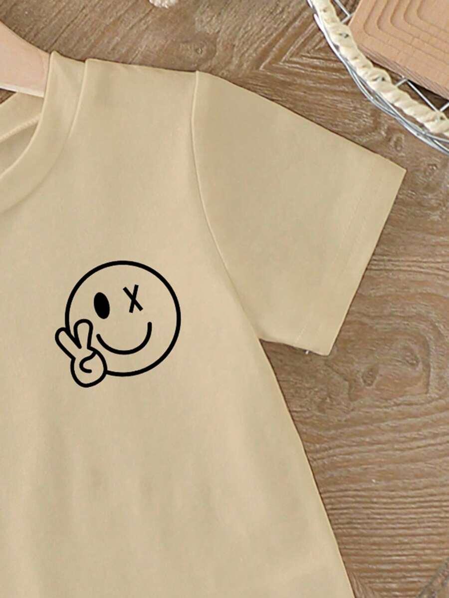 SHEIN BEŻOWY T-SHIRT OKRĄGŁY DEKOLT S06__92/98