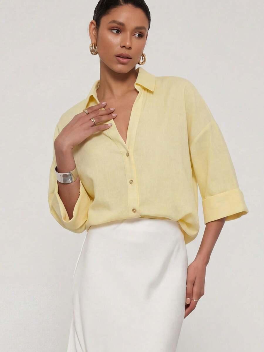 SHEIN ŻÓŁTA KOSZULA RĘKAW 3/4 S06__M
