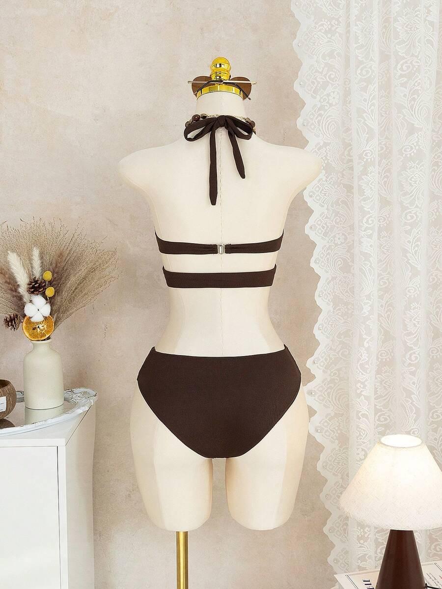 SHEIN BRĄZOWY KOMPLET BIKINI DŻETY S09__M