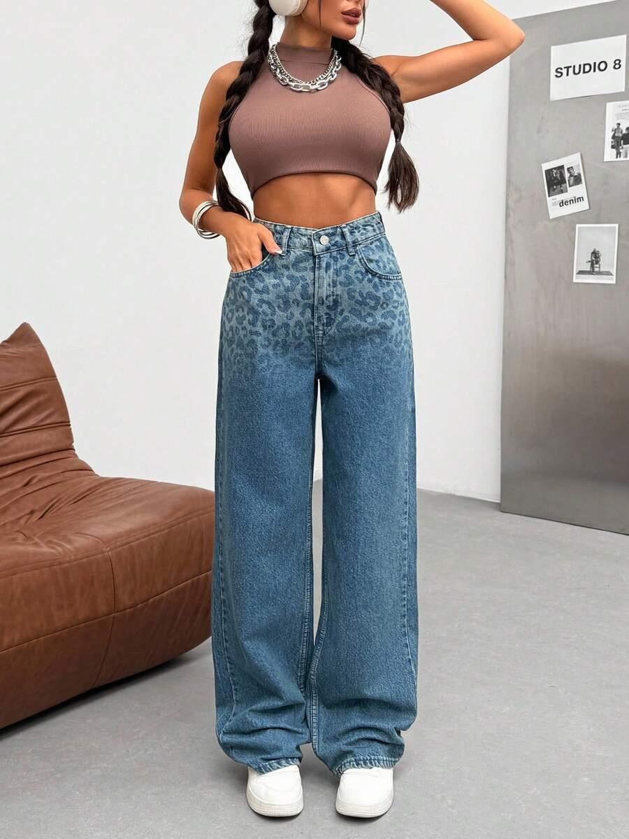 EURMUSE SPODNIE JEANS ANIMAL PRINT S06__XS
