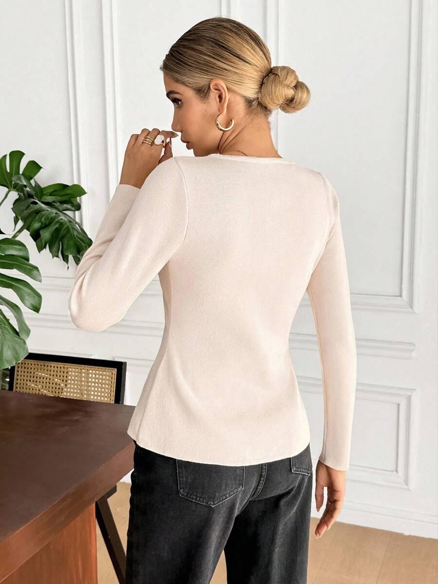 SHEIN BEŻOWY SWETER GUZIKI S06__S