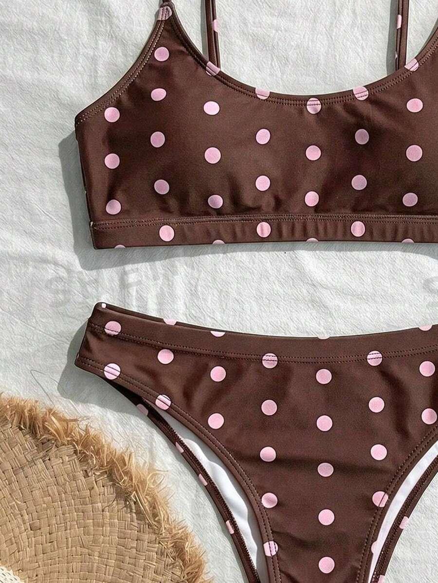 SWIM MOD BRĄZOWY DWUCZĘŚCIOWY STRÓJ KĄPIELOWY GROSZKI S09__XS