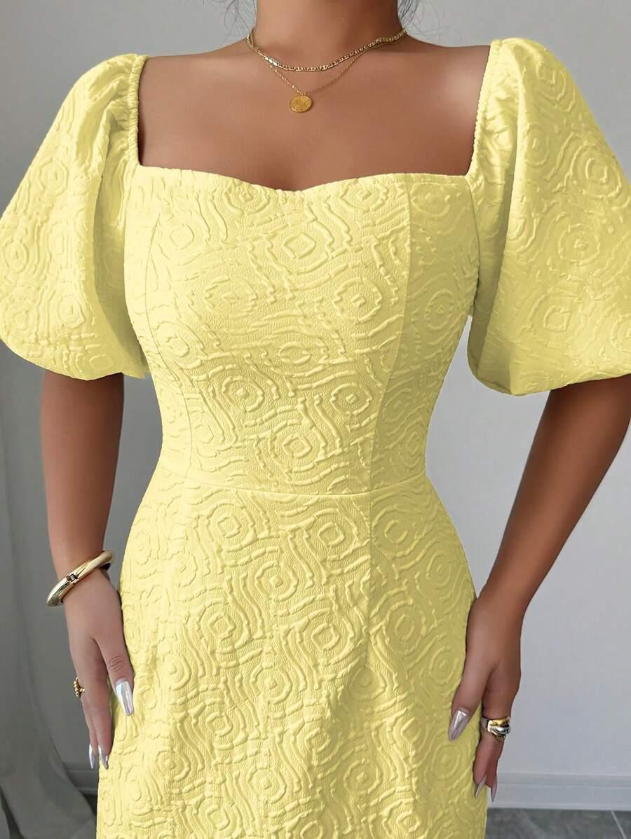 SHEIN ŻÓŁTA MIDI SUKIENKA S06__L