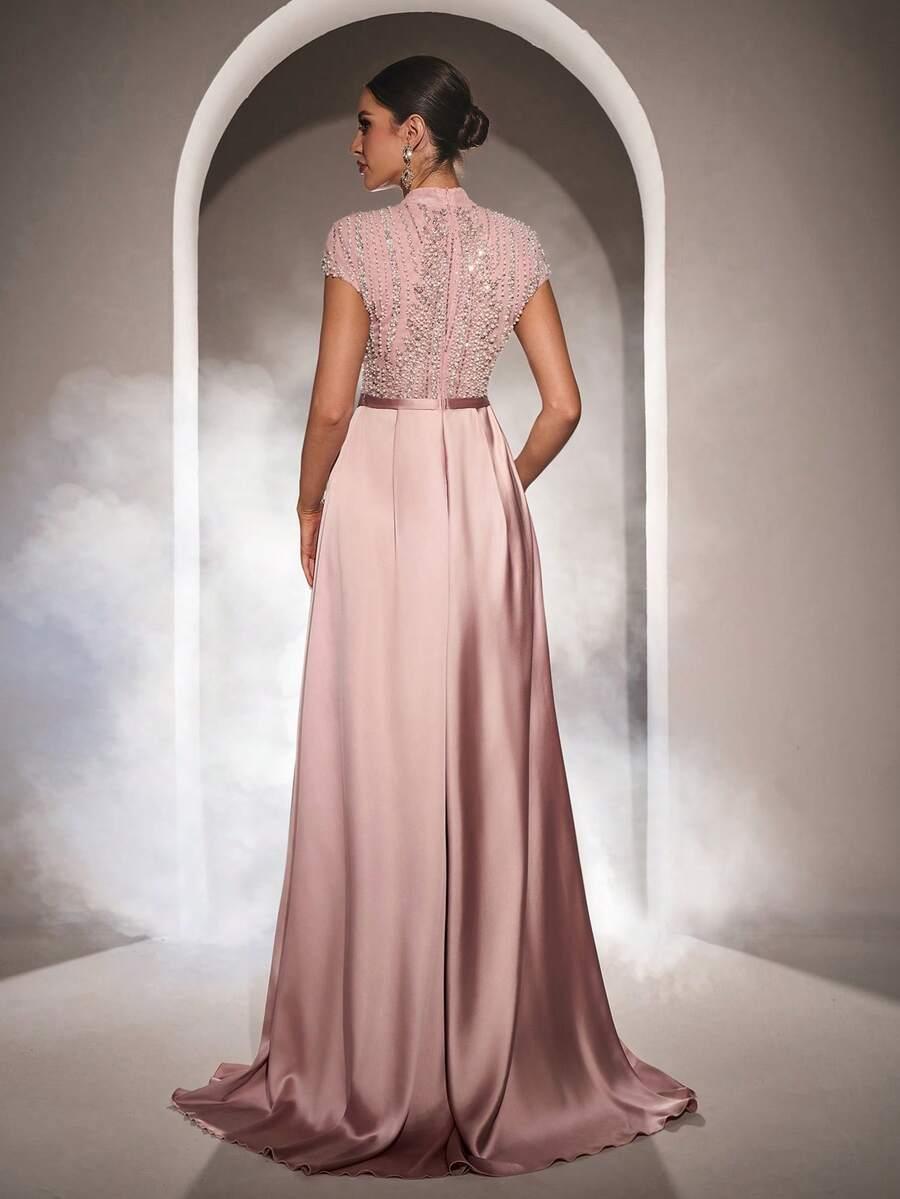 SHEIN RÓŻOWA MAXI SUKIENKA ZDOBIENIA S06__XL