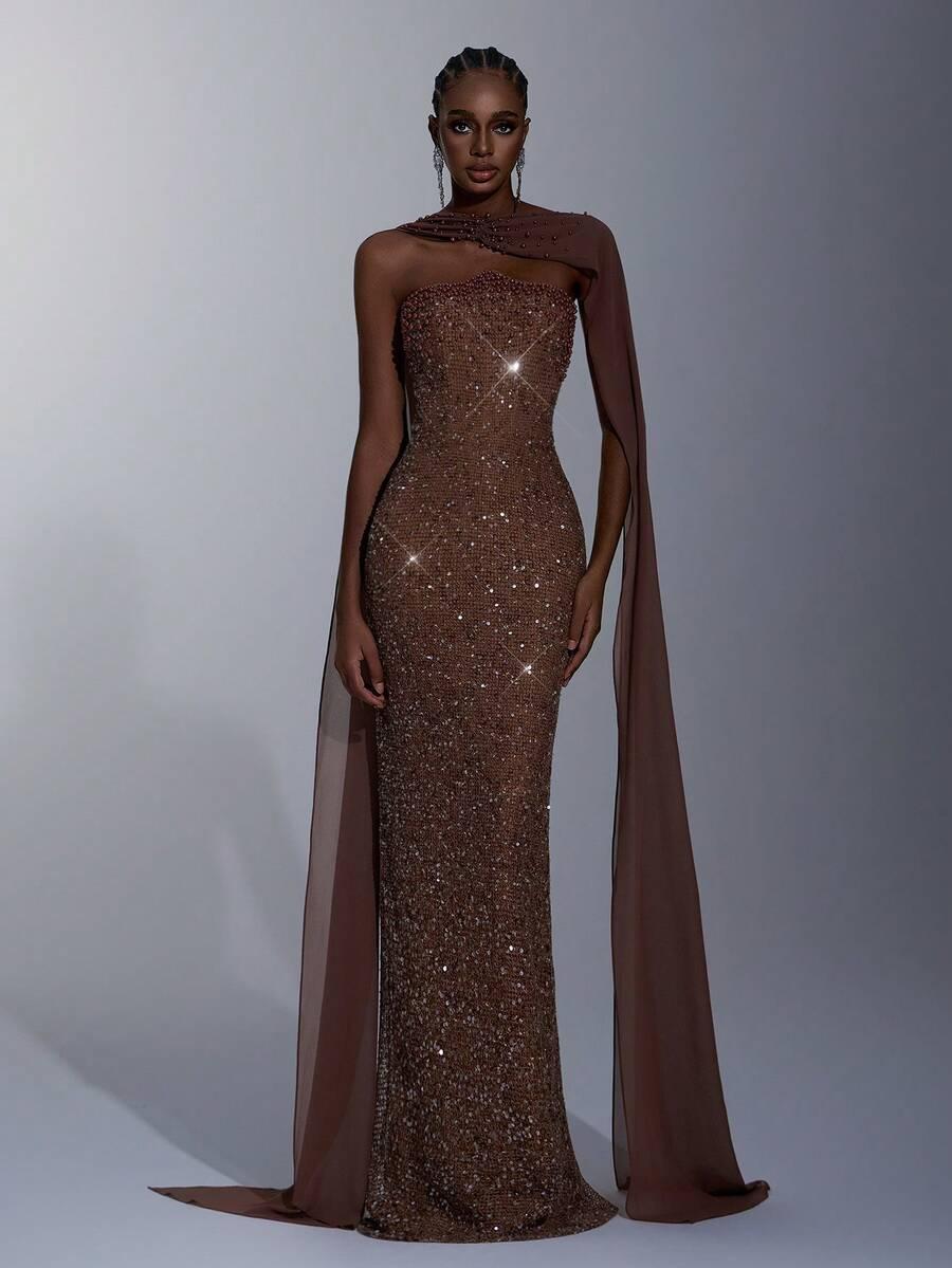ELITARA ELEGANCKA SUKIENKA MAXI ODKRYTE RAMIONA CEKINY S06__L