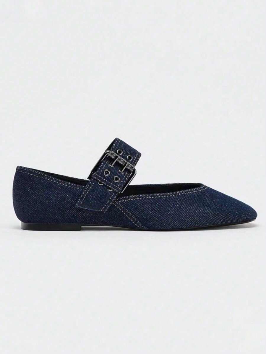 SHEIN GRANATOWE BALERINY SPRZĄCZKA JEANS S06__39,5