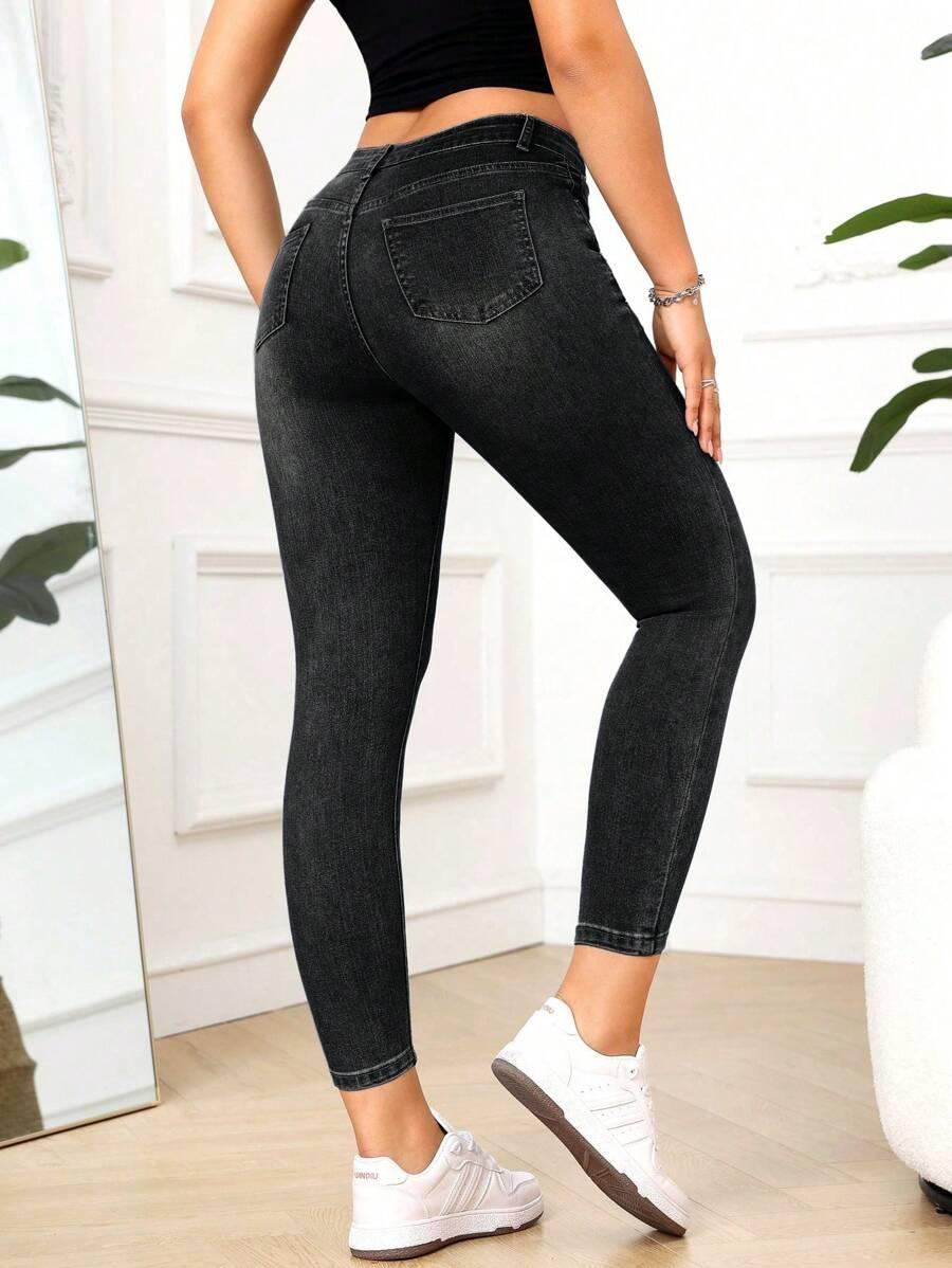 SHEIN CZARNE SPODNIE JEANS RURKI