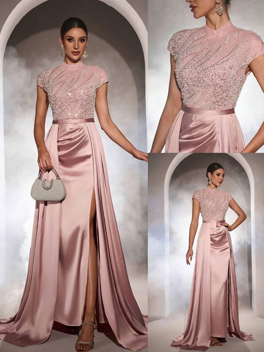 SHEIN RÓŻOWA MAXI SUKIENKA ZDOBIENIA S06__XL