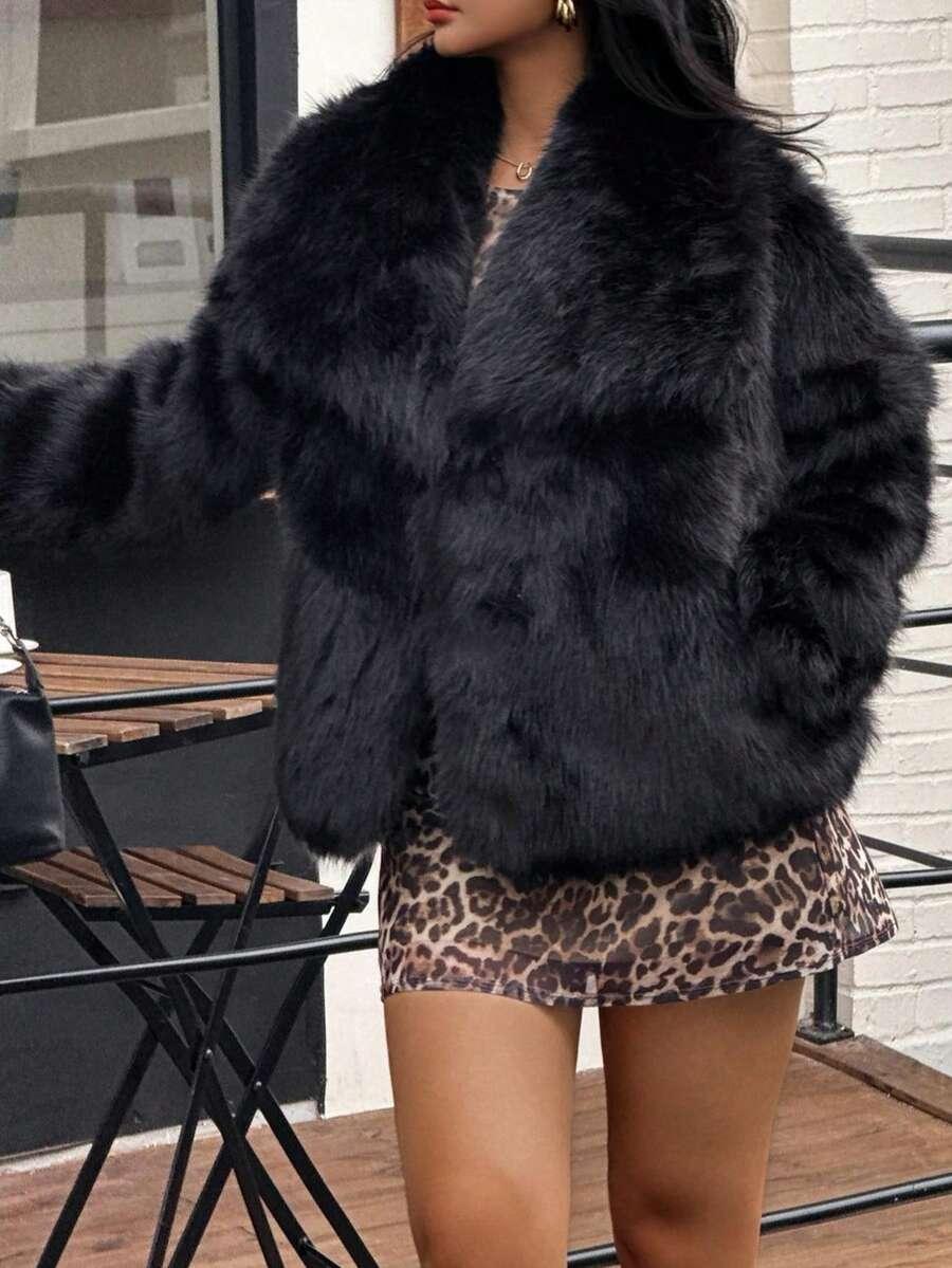 SHEIN CZARNE SZTUCZNE FUTRO W01__XS