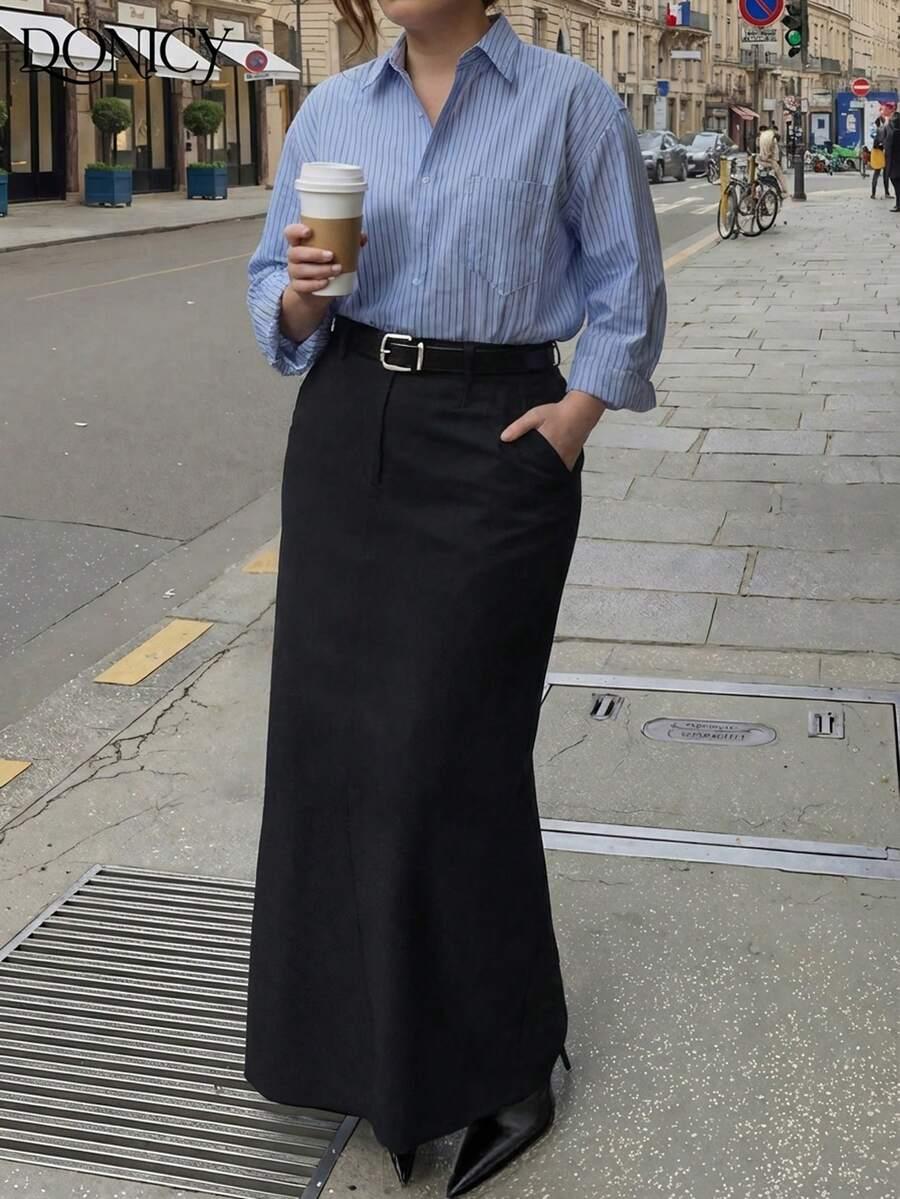 SHEIN CZARNA MAXI SPÓDNICA ROZPOREK PK01__46