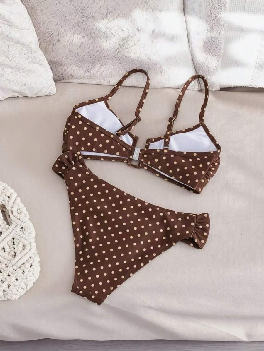 SHEIN BRĄZOWY STRÓJ KĄPIELOWY W GROSZKI S09__S