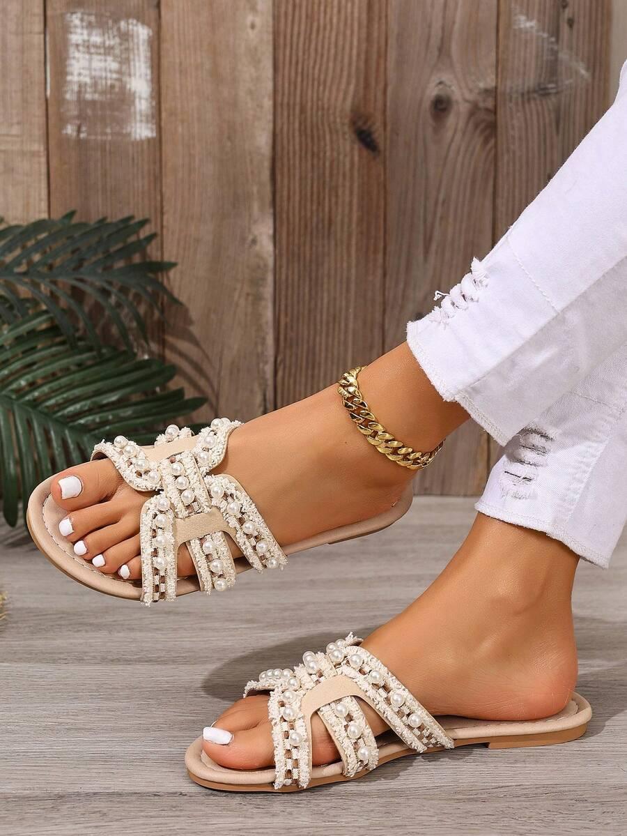 SHEIN BEŻOWE KLAPKI ZDOBIENIE PK01__40