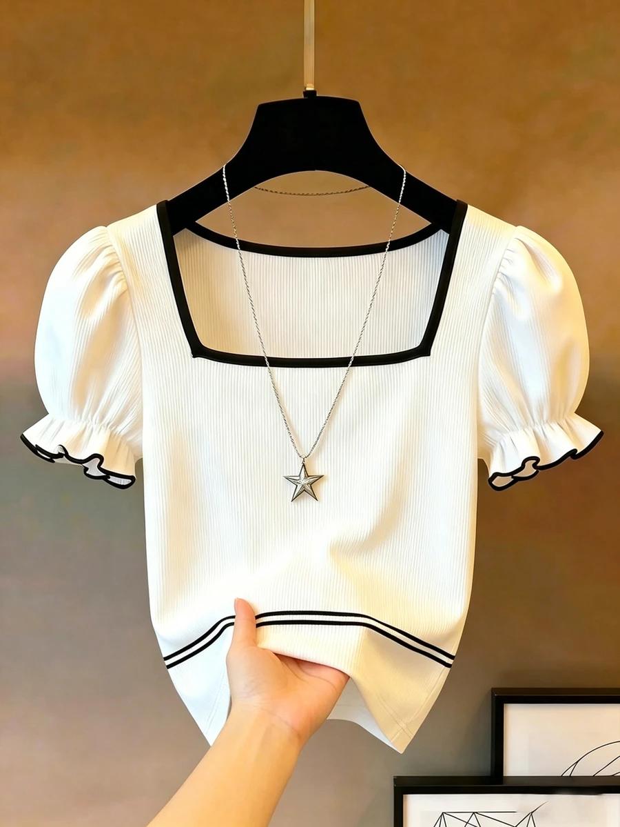 SHEIN BIAŁA BLUZKA KRÓTKI RĘKAW S06__S