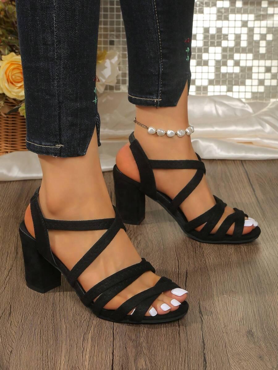 SHEIN CZARNE SANDAŁY OBCAS IMITACJA ZAMSZU S06__36