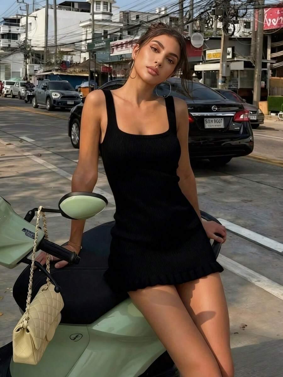 SHEIN DZIANINOWA CZARNA MINI SUKIENKA S06__S