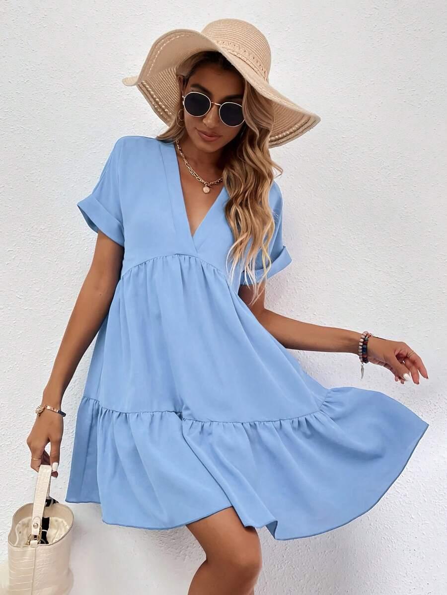 SHEIN NIEBIESKA SUKIENKA KRÓTKI RĘKAW S06__S