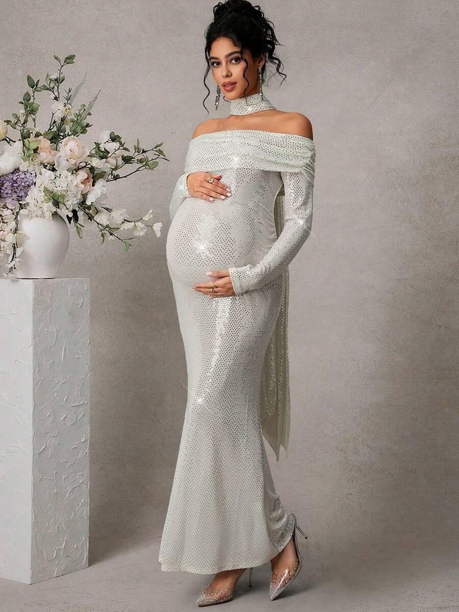 CHERILUNA MATERNITY SUKIENKA Z ODKRYTYMI RAMIONAMI S06__M