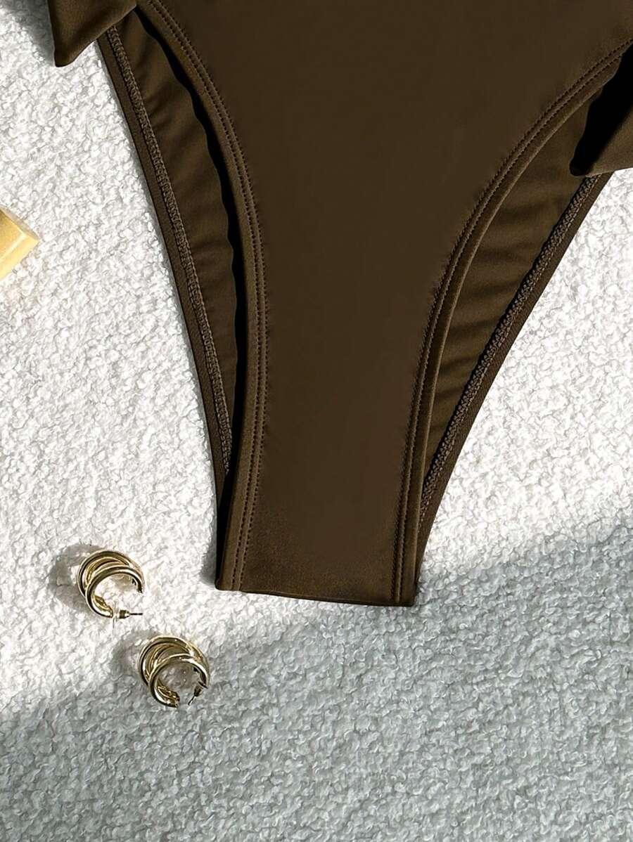 SHEIN BRĄZOWY DÓŁ OD BIKINI WIĄZANIE S09__S