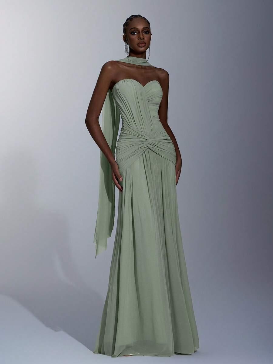 SHEIN ZIELONA MAXI SUKIENKA ODKRYTE RAMIONA S06__S