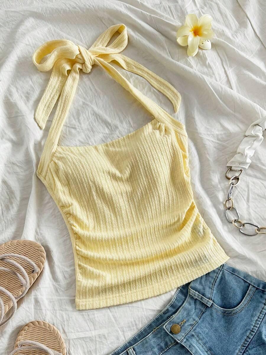SHEIN ŻÓŁTY TOP WIĄZANIE S09__M