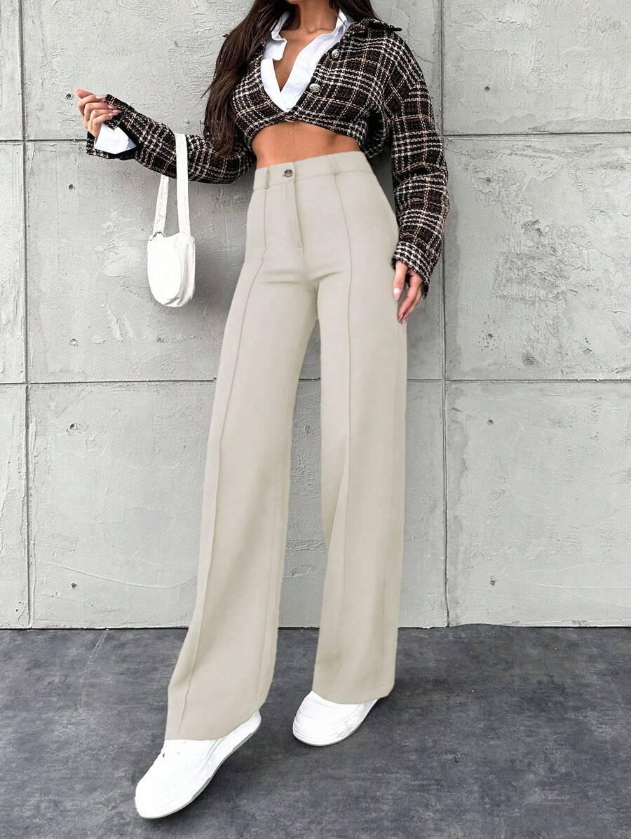 SHEIN BEŻOWE SPODNIE WYSOKI STAN S06__M
