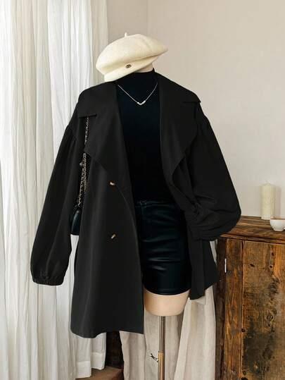 SHEIN CZARNY PŁASZCZ TRENCZ S06__46