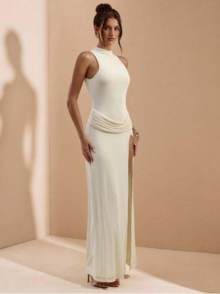 SHEIN BEŻOWA MAXI SUKIENKA S06__S