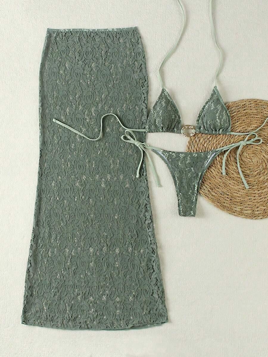 SHEIN DWUCZĘŚCIOWY STRÓJ KĄPIELOWY SPÓDNICA KOMPLET S09__L