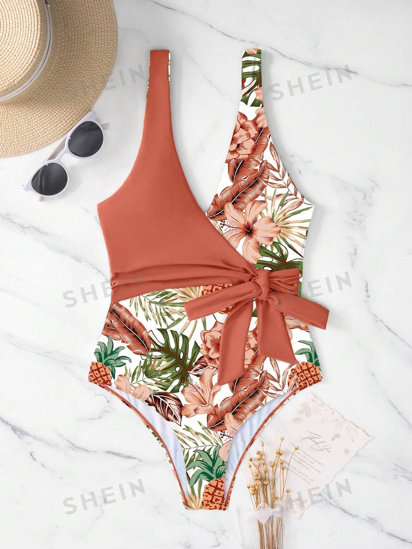SHEIN JEDNOCZĘŚCIOWY STRÓJ KĄPIELOWY KWIATY S09__M