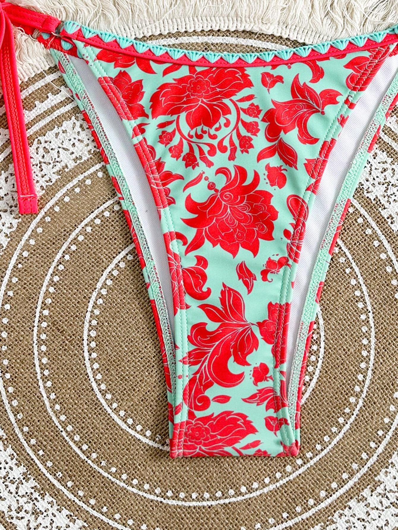 SHEIN DWUCZĘŚCIOWY STRÓJ KĄPIELOWY KWIATY S09__L