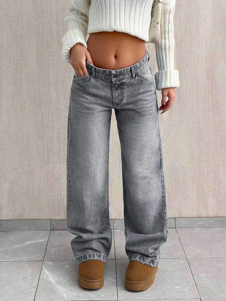 SHEIN SZARE JEANSY PROSTA NOGAWKA S06__M