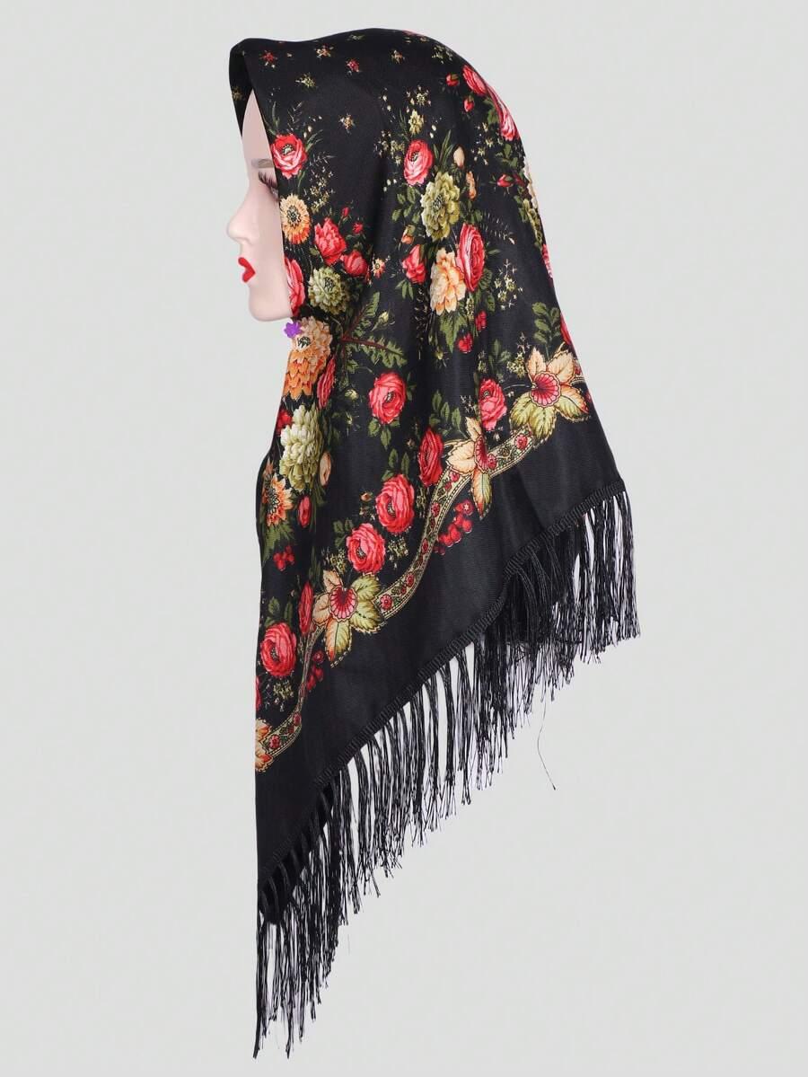 SHEIN CZARNA CHUSTA FRĘDZLE S07