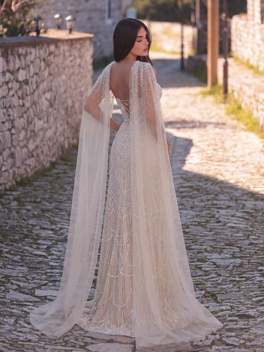 FAERIESTY BEŻOWA SUKIENKA MAXI ZDOBIENIA S06__M