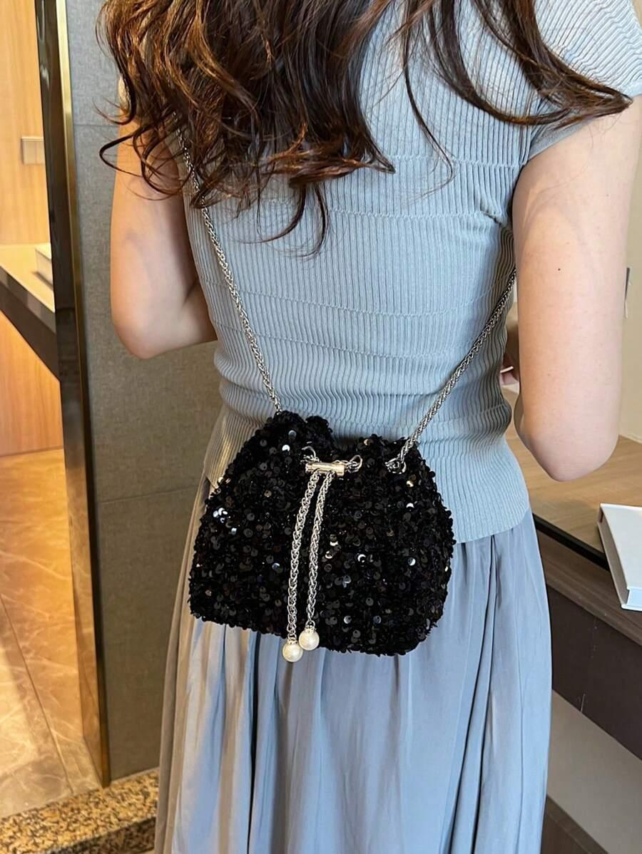 SHEIN CZARNA TOREBKA CEKINY S07__16X12