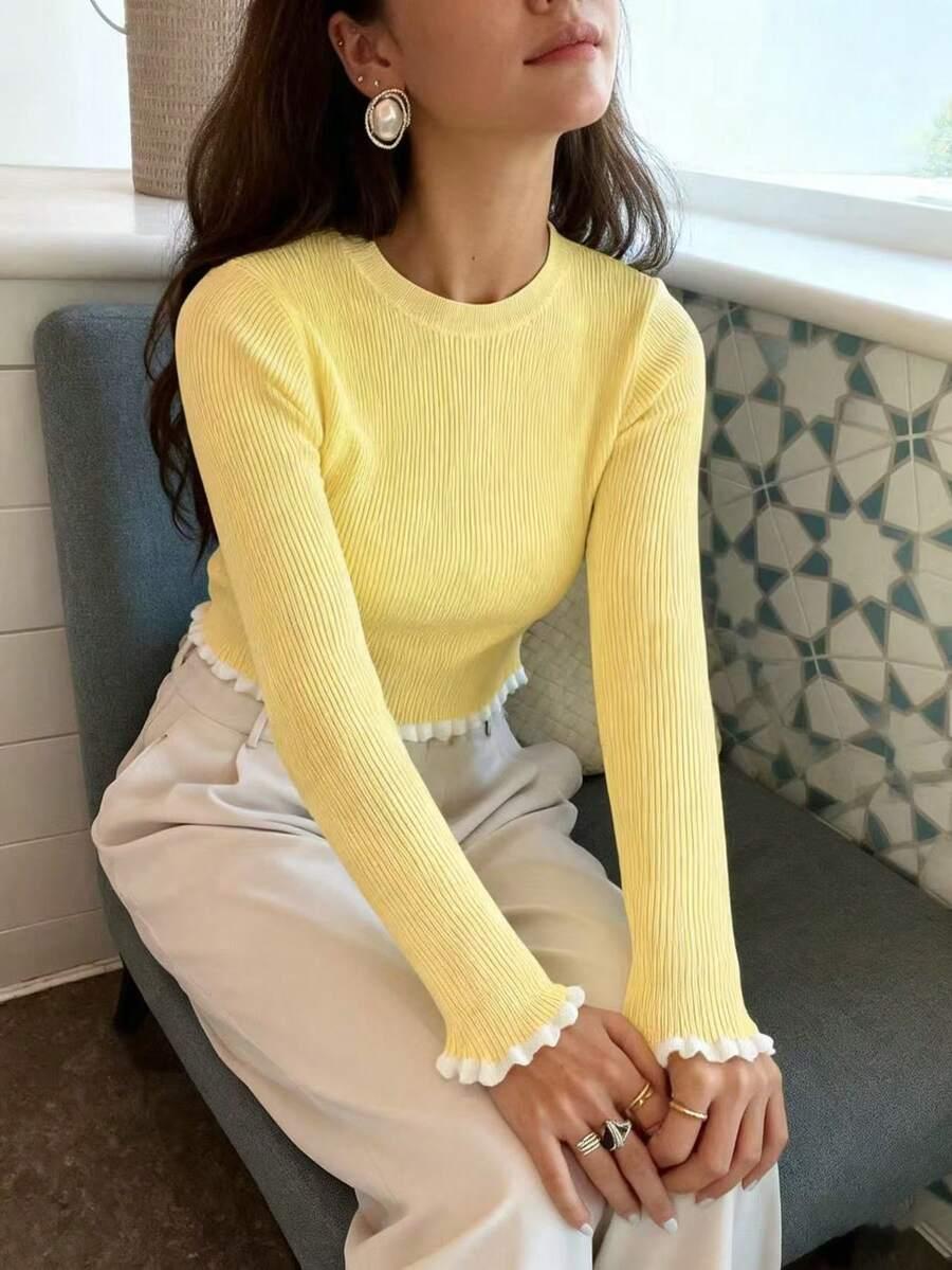 SHEIN ŻÓŁTY SWETER OKRĄGŁY DEKOLT S06__M