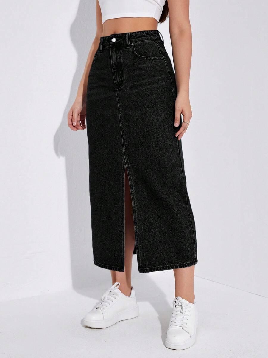 SHEIN CZARNA SPÓDNICA JEANS S06__L
