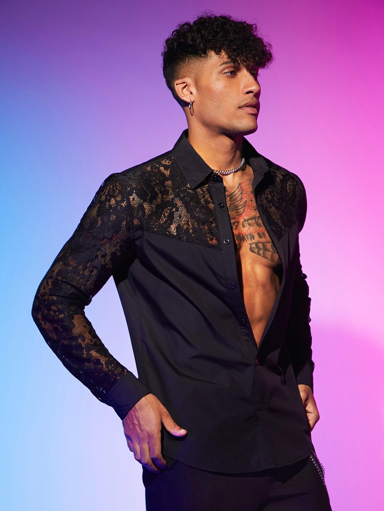 SHEIN CZARNA KOSZULA KORONKA S06__XXL