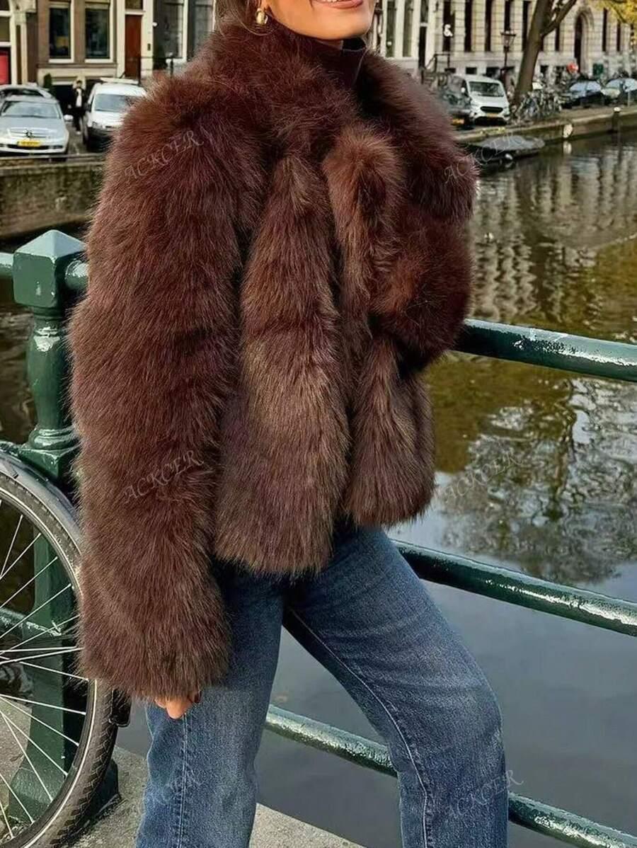SHEIN BRĄZOWE SZTUCZNE FUTRO W01__S