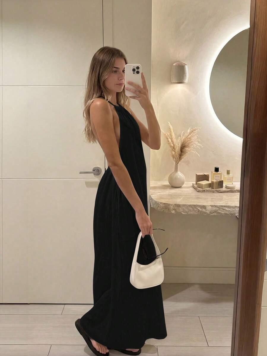 SHEIN CZARNA SUKIENKA MAXI S06__S