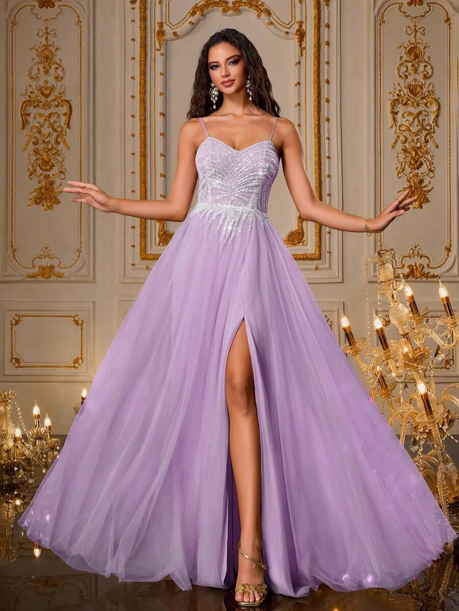 VIPGIRL FIOLETOWA MAXI SUKIENKA ZDOBIENIA S06__L