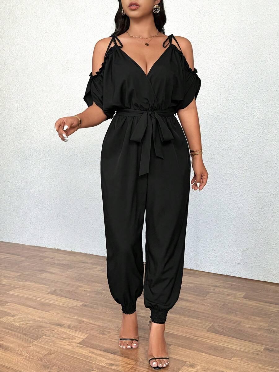 SHEIN CZARNY KOMBINEZON DŁUGA NOGAWKA S06__3XL