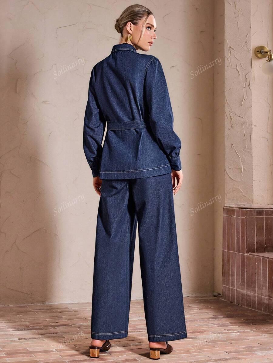 SHEIN NIEBIESKI JEANSOWY KOMPLET KOSZULA SPODNIE S06__XS