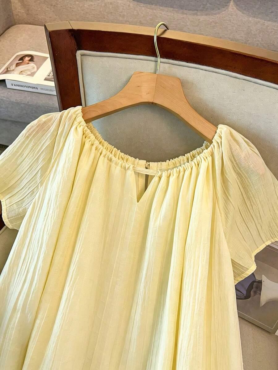 SHEIN ŻÓŁTA MIDI SUKIENKA WIĄZANIE S06__52