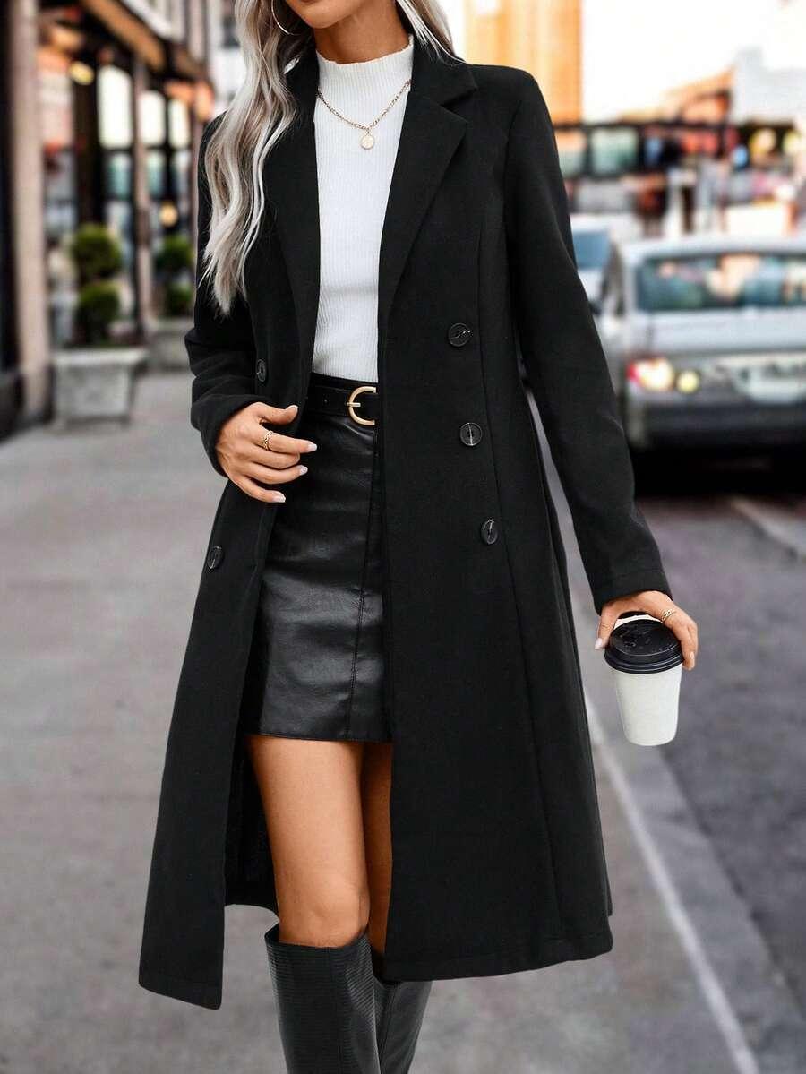 SHEIN CZARNY PŁASZCZ GUZIKI W01__XS