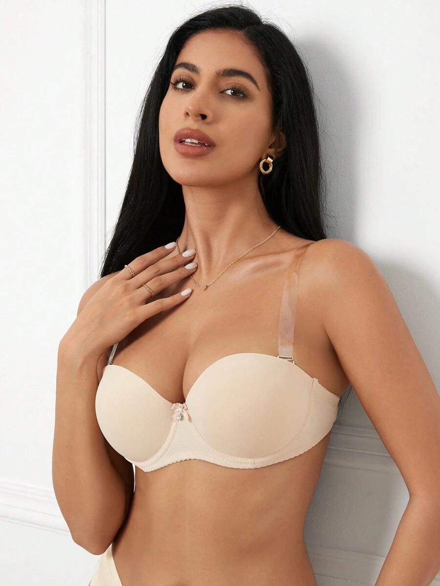 SHEIN BEŻOWY BIUSTONOSZ ODPINANE RAMIĄCZKA FISZBINY PK01__75B