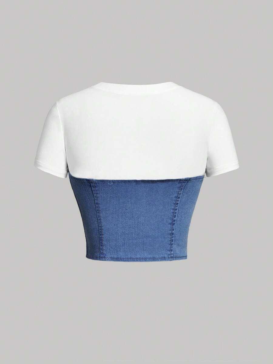 SHEIN BLUZKA Z KRÓTKIM REKAWEM S09__S